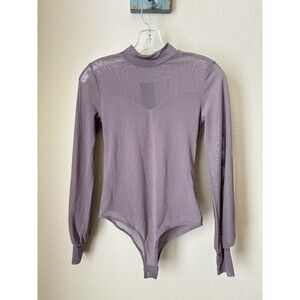 Shinestar Women's Size Small Lavender Purple Mesh Overlay Long Sleeve Bodysuit
